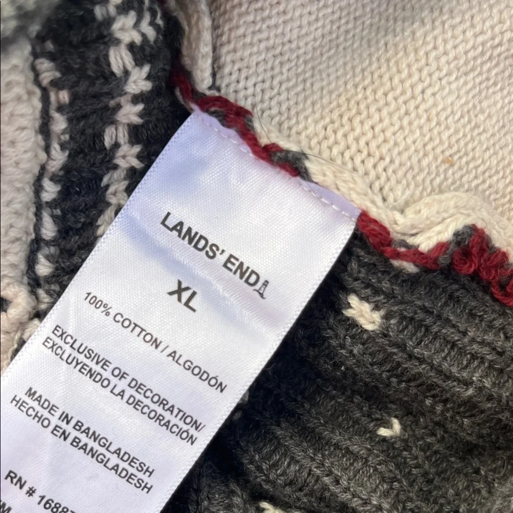 Lands' End Black and Cream Holiday Sweater XL Dog  NWT